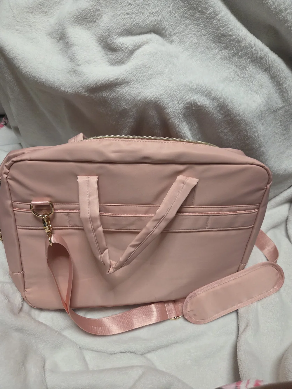 Pink Laptop Tote Bag with Gold Accents